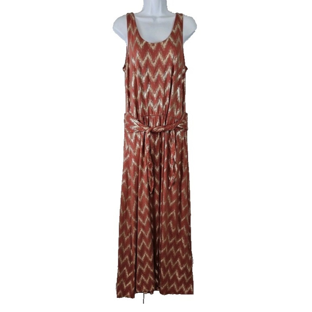 Soft Surroundings Dress Womens M Alessandra Rust Gold‎ Chevron Sleeveless Maxi